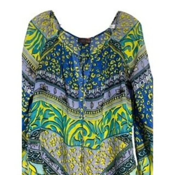 Hale Bob Women's Pull On Top Pop Over Boho Silk Blend Blue Green Size XS - Picture 4 of 5